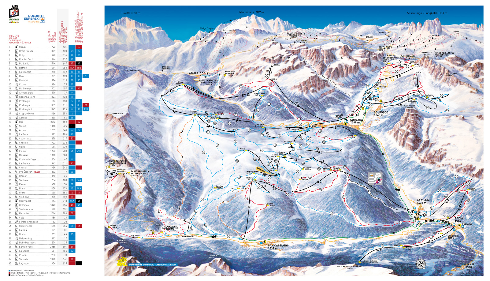 Alta Badia – mapa sjezovek, lanovek a vleků