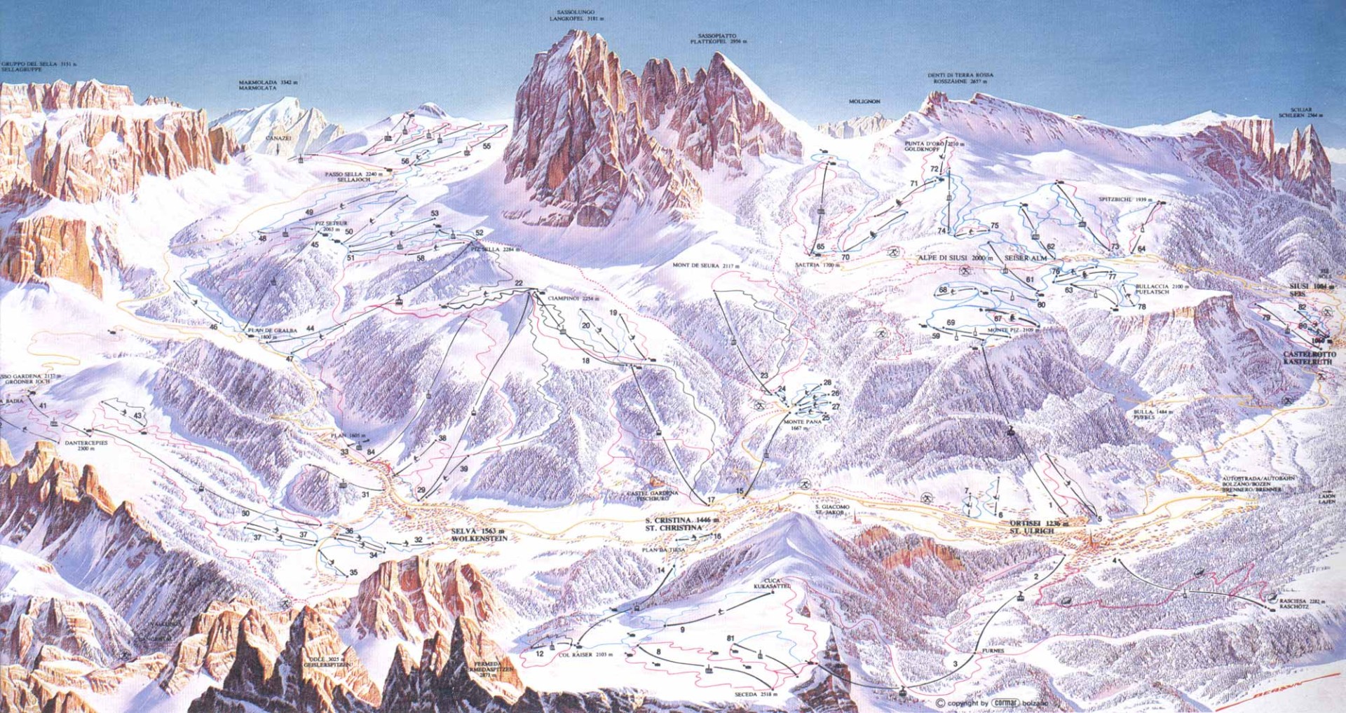 Mapa sjezdovek Val Gardena